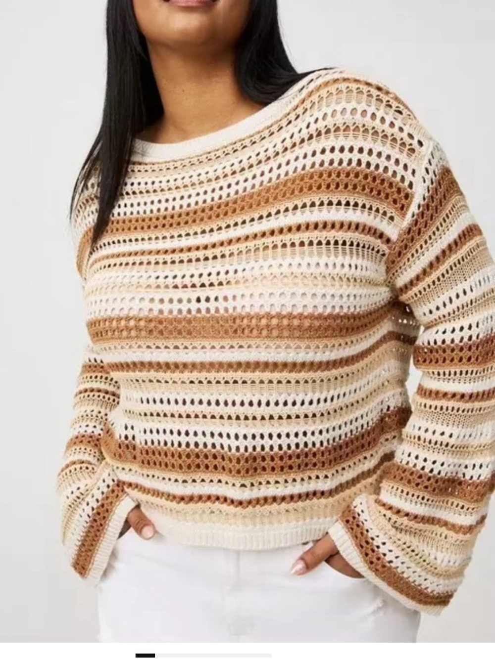 NWT Torrid Open Stitch Striped Sweater Cream Brown Boho Size 0 (12)